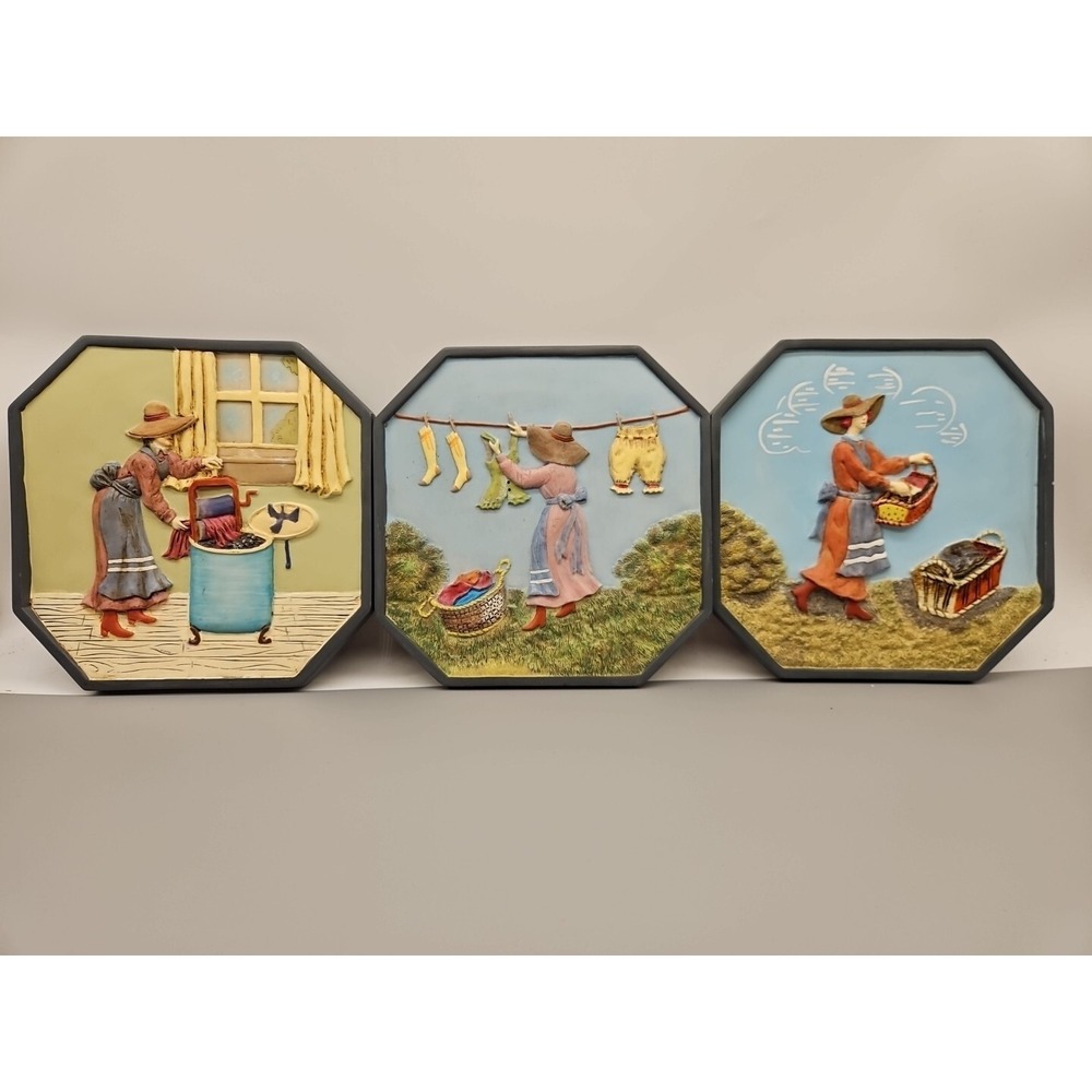 Wall‎ Art Ceramic Tiles 3D Laundry Day Set Of 3